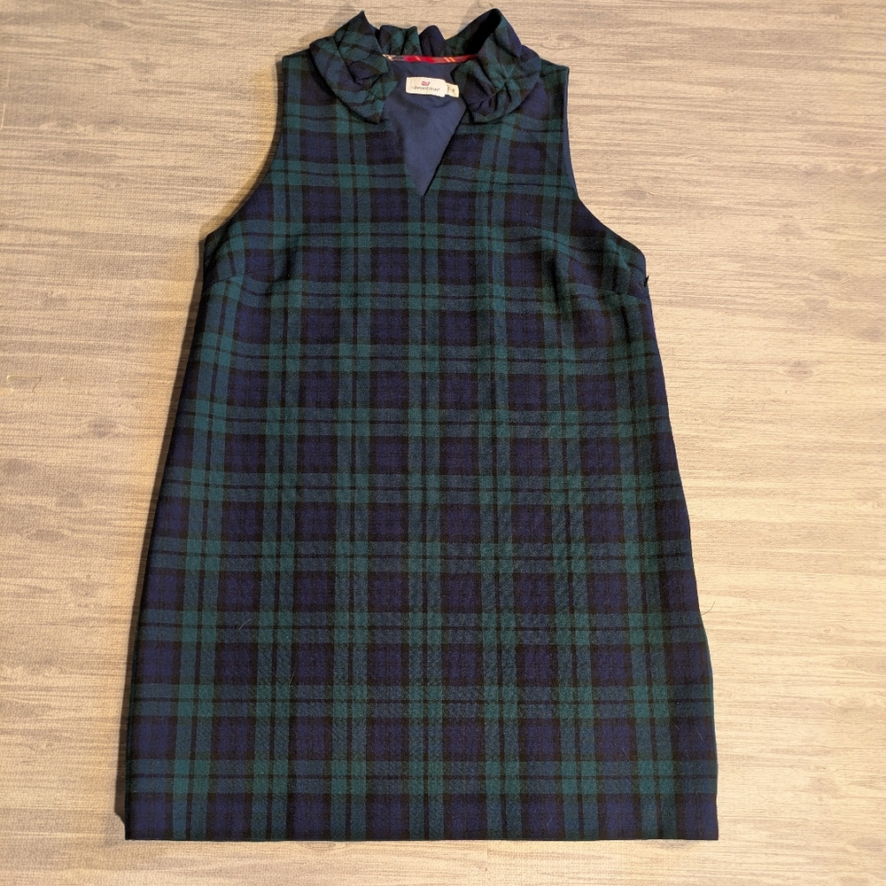 Vineyard Vines Navy and Green Plaid Sleeveless Mini Dress